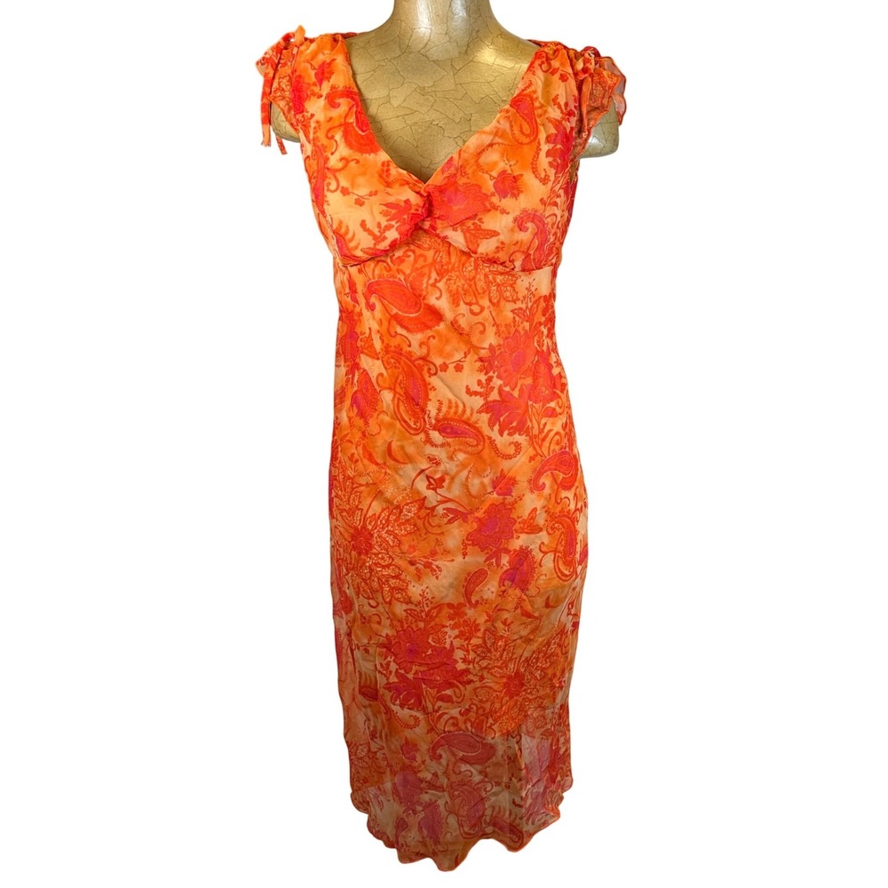 Babydoll Vintage Y2K Orange Paisley Mesh Midi Dress Size 11